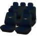Coprisedili Con Coprivolante, 2 Copricinture E Tappetini In Moquette Nera: Blu - Nero