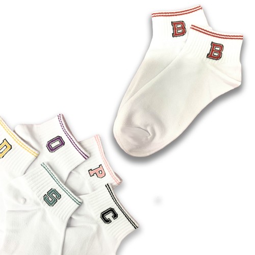 Set Da 12 Di Calzini In Cotone Bianco Con Lettera Colorata TG:35-40