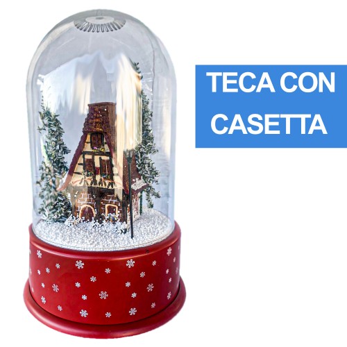 Teca Tema Natalizio Con Casa Di Natale Abete E Neve Con Musica Natalizia 