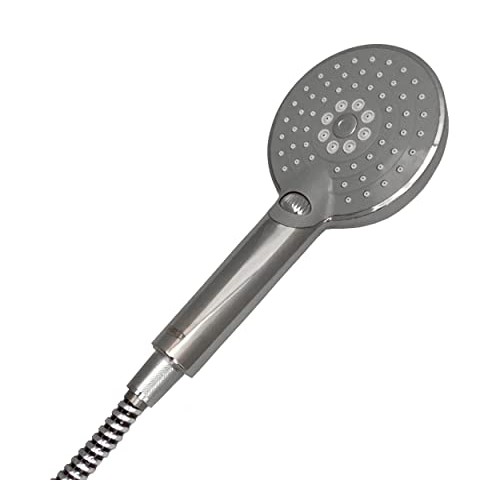 KIT SOFFIONE DOCCIA INOX CON TUBO FLESSIBILE 1,8MT E SUPPORTO A MURO GETTO REGOLABILE GRIGIO DIMENSIONE 23cm DIAMETRO 11cm cod. 6964