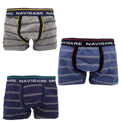 Pack 6 Boxer Bimbo Navigare Con Fantasia A Righe Grigio Scuro Navy E Jeans 814zb
