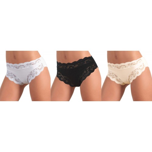 Pack 6 Slip Donna Midi Con Pizzo Frames Intimo Basic Cotone Elasticizzato S108