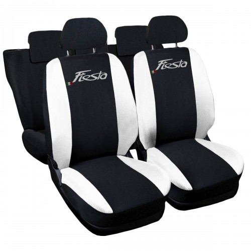 Copri sedili Auto Compatibili Fiesta Hybrid 2021 Bianco Nero| Set Copri-Sedile Anteriori e Posteriori | Logo Ricamato | Airbag | Accessori Auto Interno