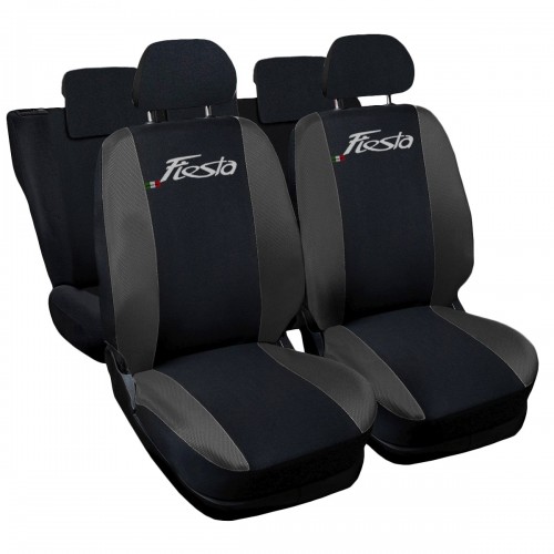 Copri sedili Auto Compatibili Fiesta Hybrid 2021 Grigio Scuro| Set Copri-Sedile Anteriori e Posteriori | Logo Ricamato | Airbag | Accessori Auto Interno