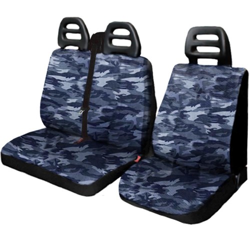 Coprisedili Per Furgone 3 Posti Cotone Mimetico Blu - Cintura Alta