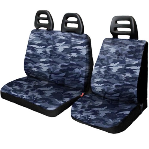 Coprisedili Per Furgone 3 Posti Cotone Mimetico Blu - Cintura Bassa