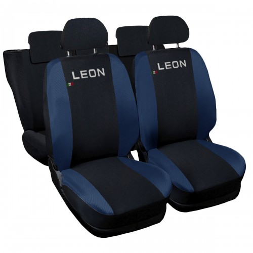 Coprisedili Auto Compatibili Leon Quarta Serie Hybrid Nero Blu Scuro| Made In Italy | Set CopriSedile Anteriori e Posteriori | Copri Poggiatesta Incluso | Accessori Interni