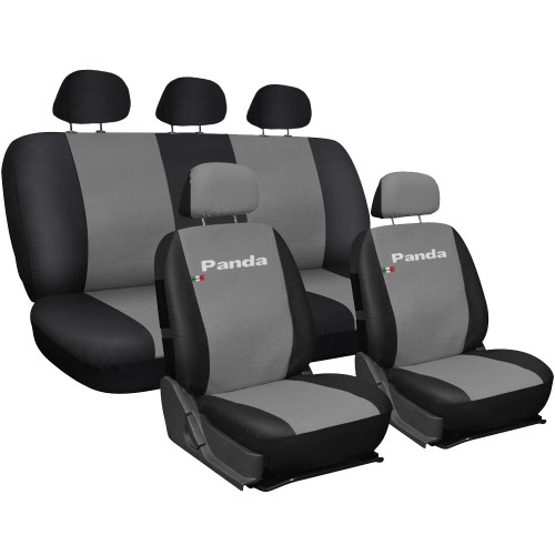 Coprisedili Fiat Panda In Ecopelle Con Posteriore Intero Grigio Chiaro - Nero