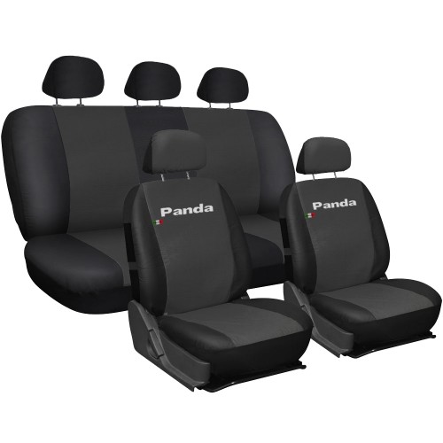 Coprisedili Fiat Panda In Ecopelle Con Posteriore Intero Grigio Scuro - Nero