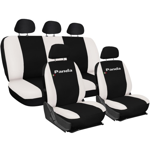 Coprisedili Fiat Panda In Ecopelle Con Posteriore Intero Nero - Bianco Coprisedili Fiat Panda In Ecopelle Con Posteriore Intero Nero - Bianco