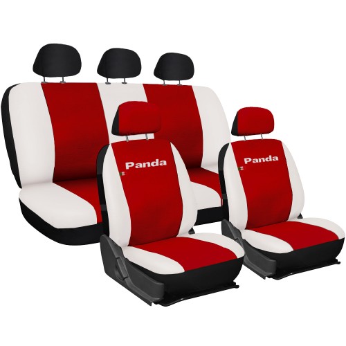 Coprisedili Fiat Panda In Ecopelle Con Posteriore Intero Rosso - Bianco Coprisedili Fiat Panda In Ecopelle Con Posteriore Intero Rosso - Bianco