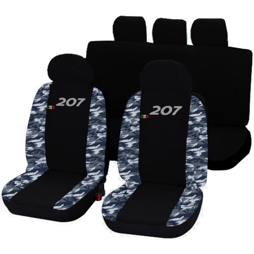 Coprisedili Compatibili Per 207 Bicolore Nero - Mimetico Blu