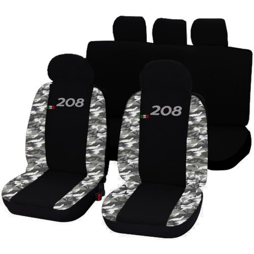 Coprisedili Compatibili Per 208 Bicolore Nero - Mimetico Chiaro Coprisedili Compatibili Per 208 Bicolore Nero - Mimetico Chiaro