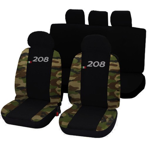 Coprisedili Compatibili Per 208 Bicolore Nero - Mimetico Classico Coprisedili Compatibili Per 208 Bicolore Nero - Mimetico Classico