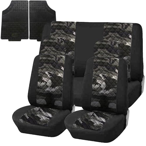 Coprisedili Trapuntato Universali Con Tappetini Gomma - Mimetico Chiaro  Nero