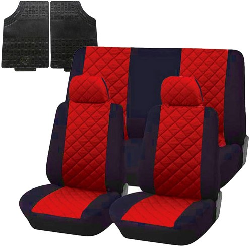 Coprisedili Trapuntato Universali Con Tappetini Gomma - Rosso Nero